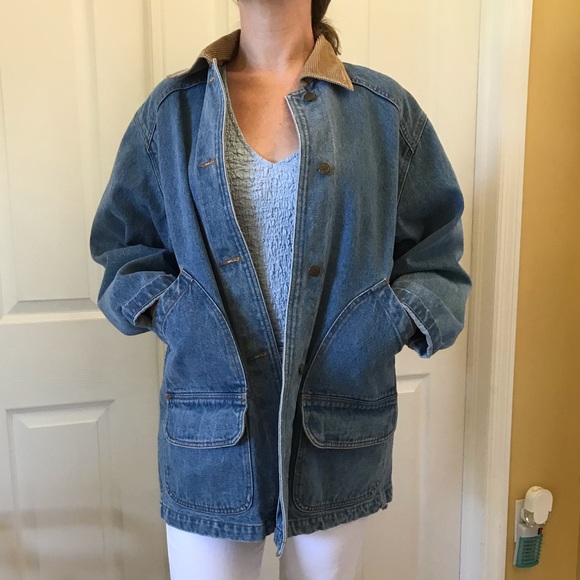 kenji Jackets & Blazers - Vintage kenji jean denim barn jacket with tan Corduroy collar size M oversized